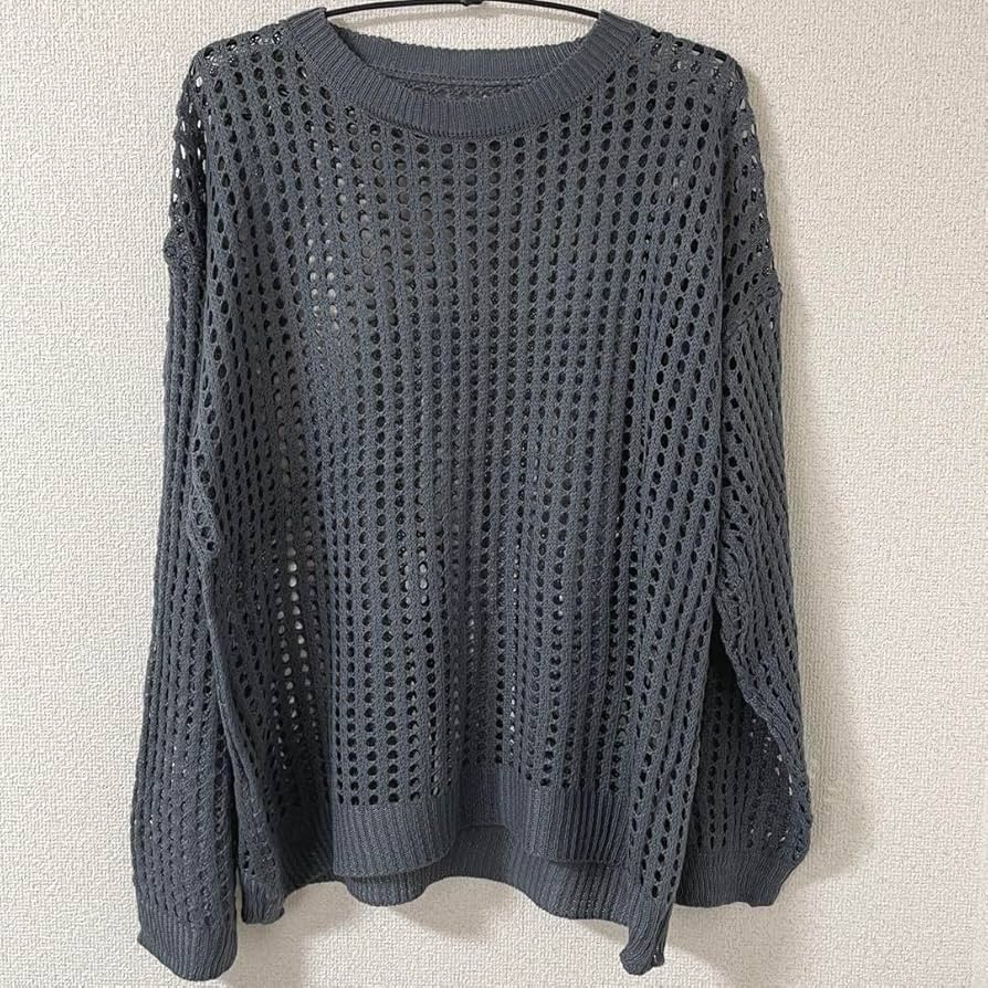 Amazon.co.jp: 1日限格穴あきニット 韓国 メッシュ カジュアル